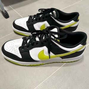 Men’s Nike Black and White Dunk Low with Lime Highlights
